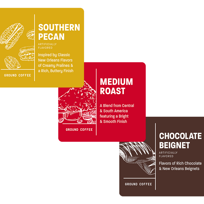 Variety 3-Pack (Chocolate Beignet, Southern Pecan, Medium Roast)