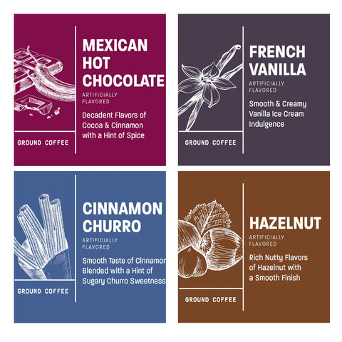 Flavored Variety 4 Pack (French Vanilla, Cinnamon Churro, Hazelnut, Mexican Hot Chocolate)