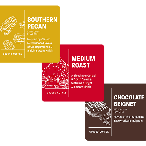 Variety 3-Pack (Chocolate Beignet, Southern Pecan, Medium Roast)